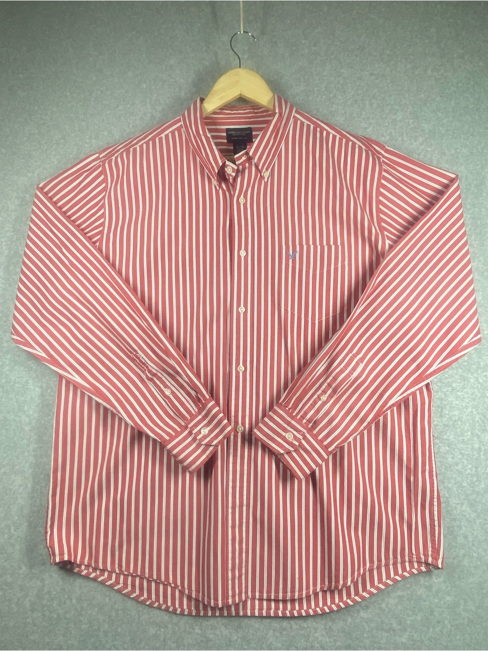 American Eagle  shirt men’s XL/ TG Red/White Striped Long sleeve 100% cotton